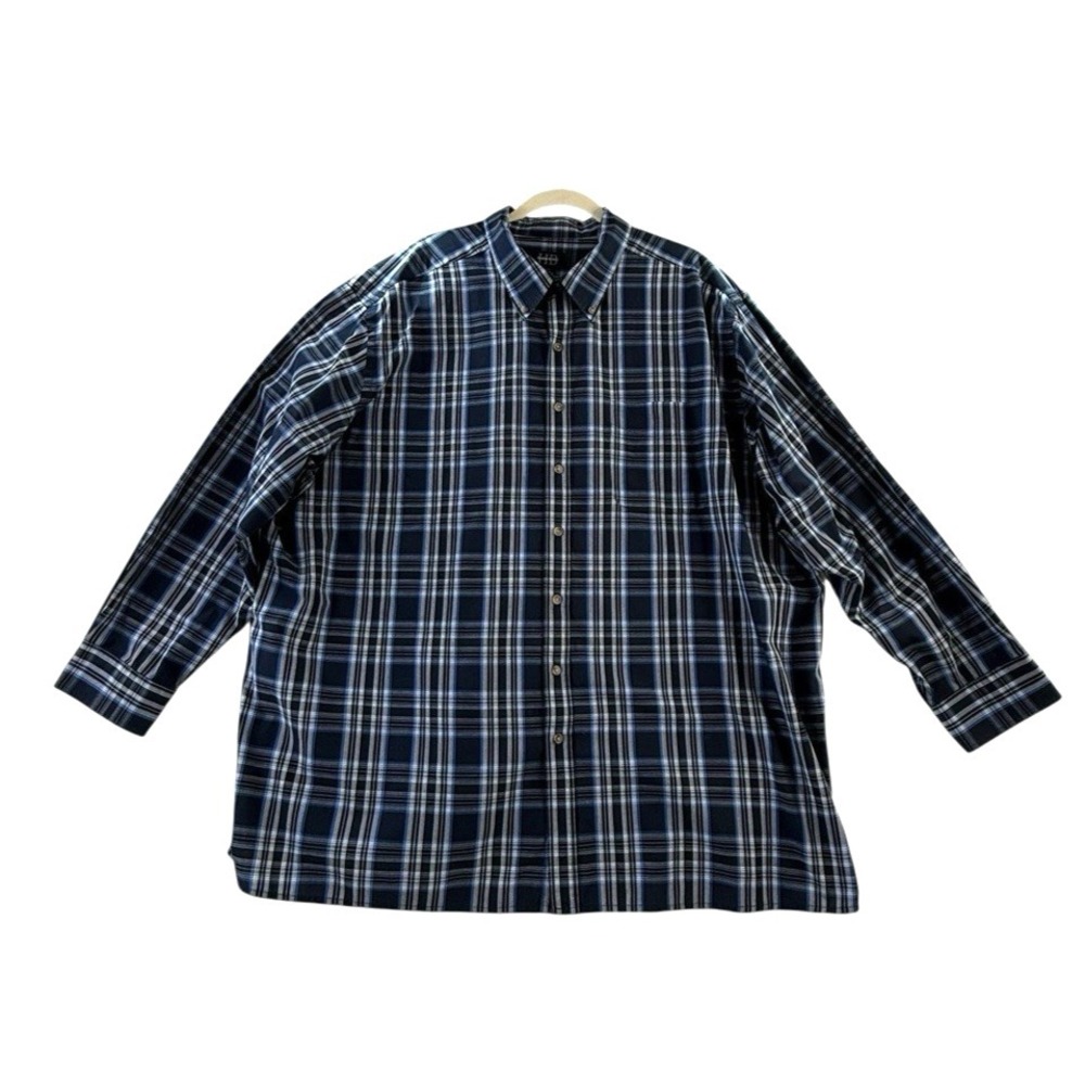 Harbor Bay Navy Blue‎ White Plaid Men's Long Sleeve Shirt Button Down 3XL
